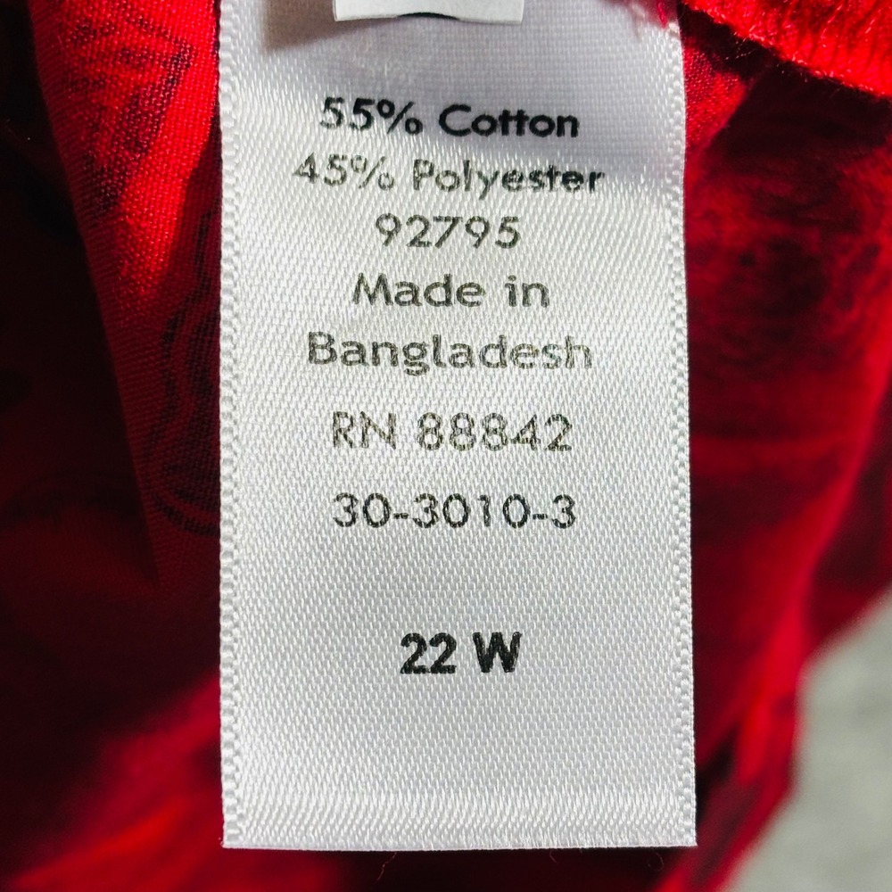 Roaman's Button Down Shirt Womens 22W Red Black Floral Long Sleeve Cotton Blend - Picture 4 of 14